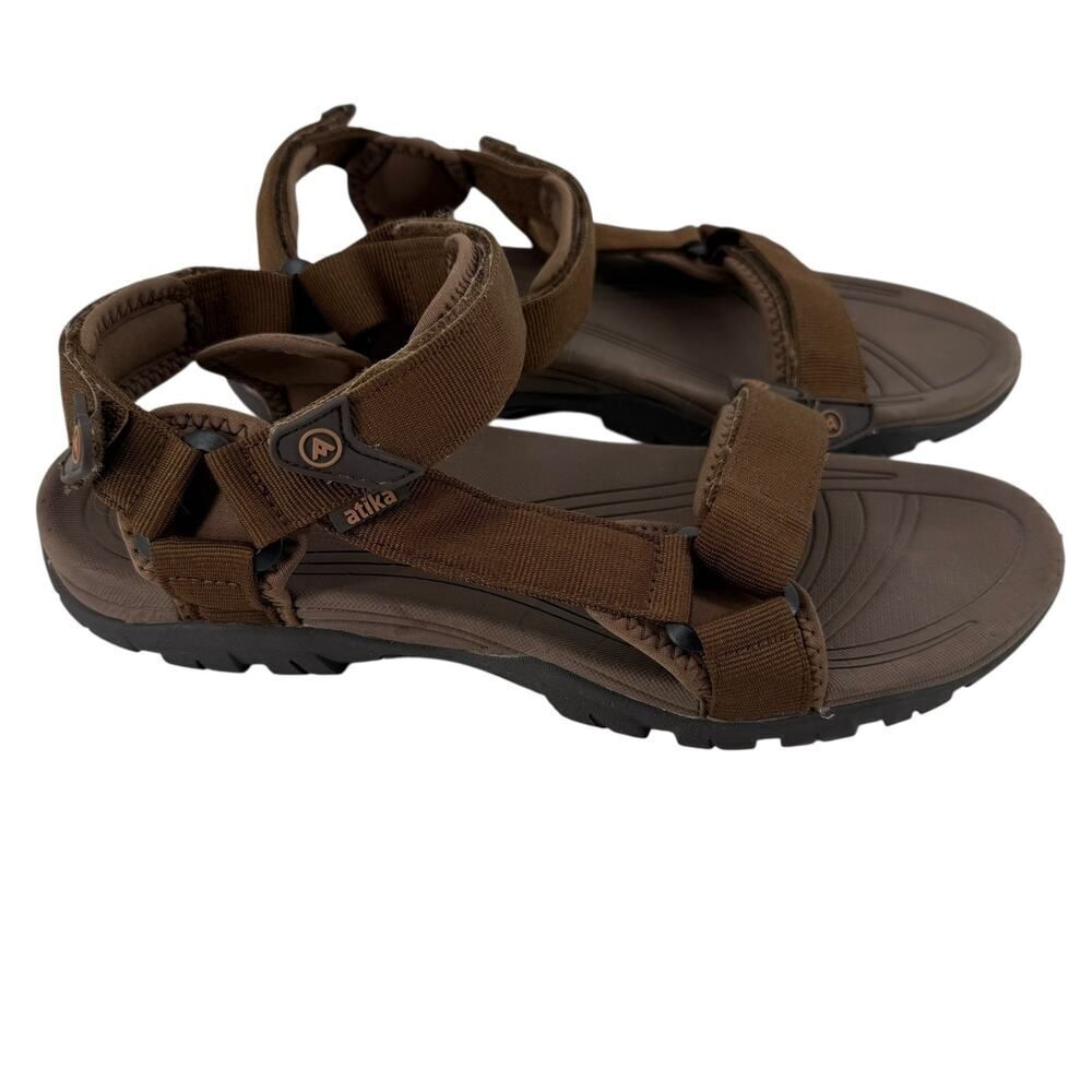 Atika Hiking Sandals Mens Size 10 Brown Arch Support Open Toe Hook Loop Straps